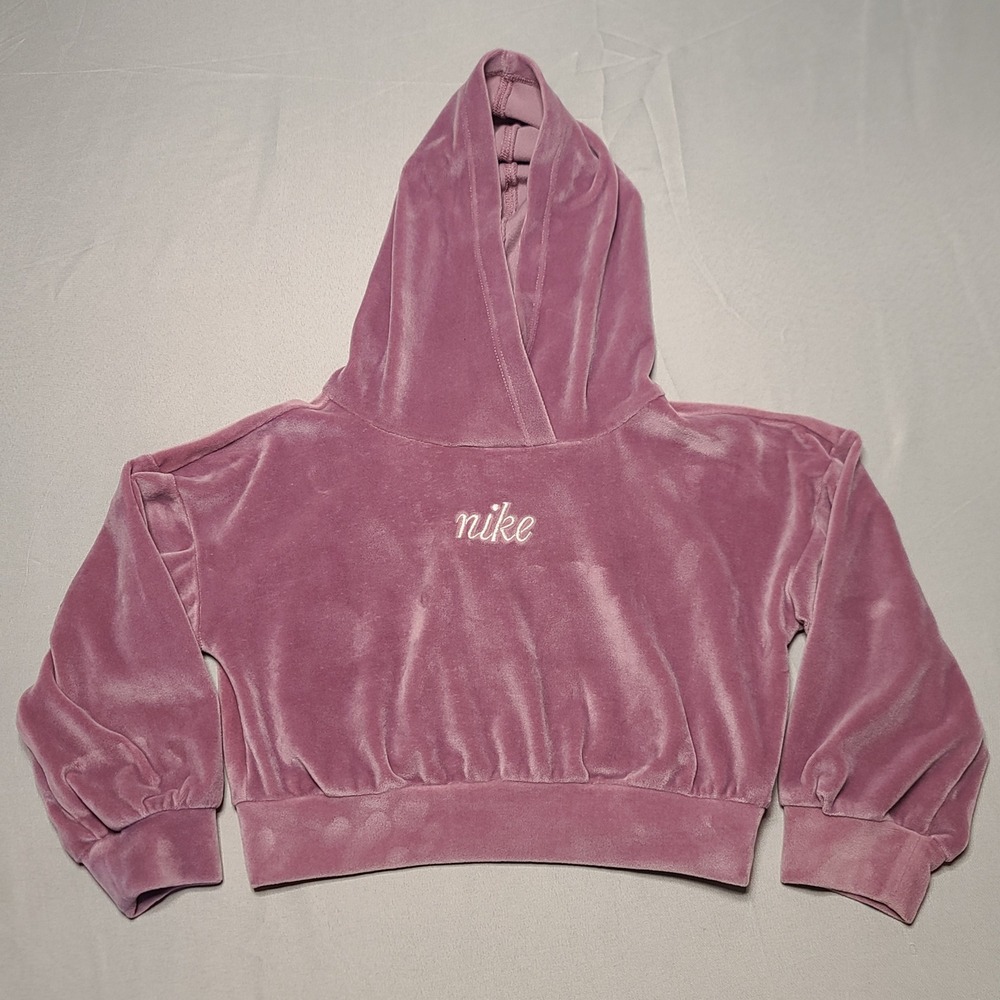 Nike Hoodie Toddler 3T Mauve Pink Velour Cropped‎ Script Logo Sweatshirt 1